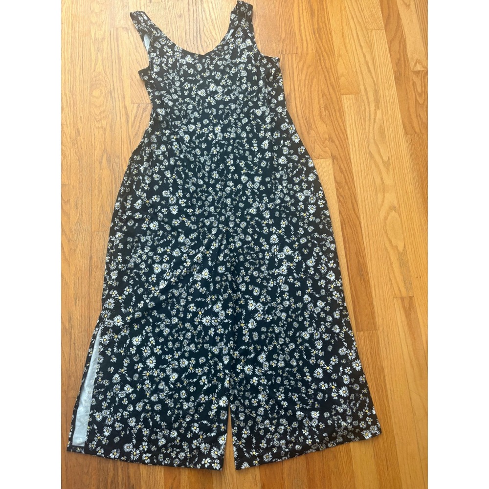 Cuddl Duds Black Daisy Floral Sleeveless Wide Leg Jumpsuit Large - Picture 6 of 6